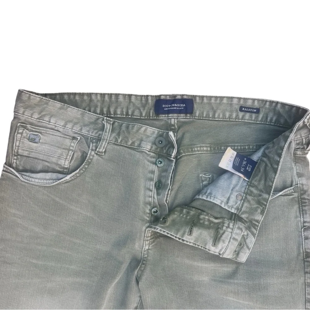 Scotch & Soda Ralston Jeans Men 36x34 Vintage‎ Faded Gray Green Slim Denim